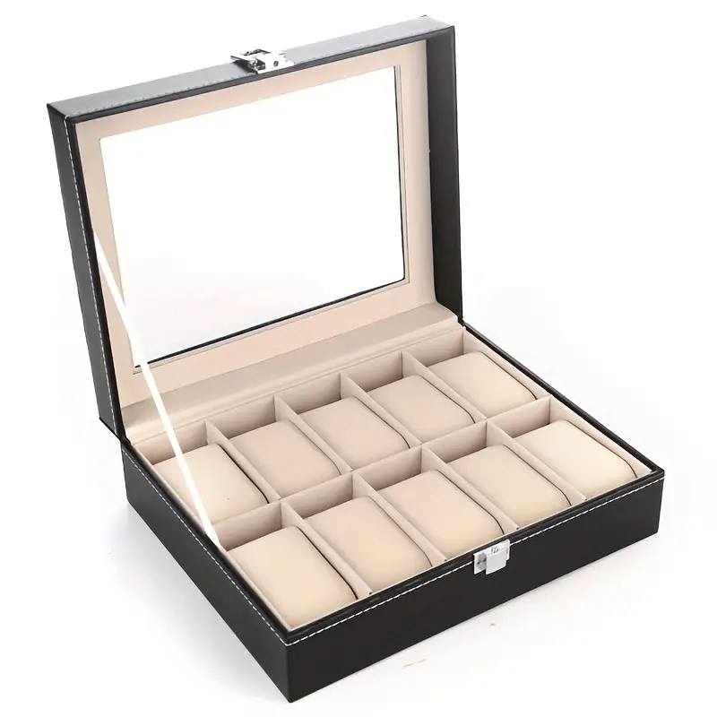 Luxury Black PU Leather Watch Box 10 slot