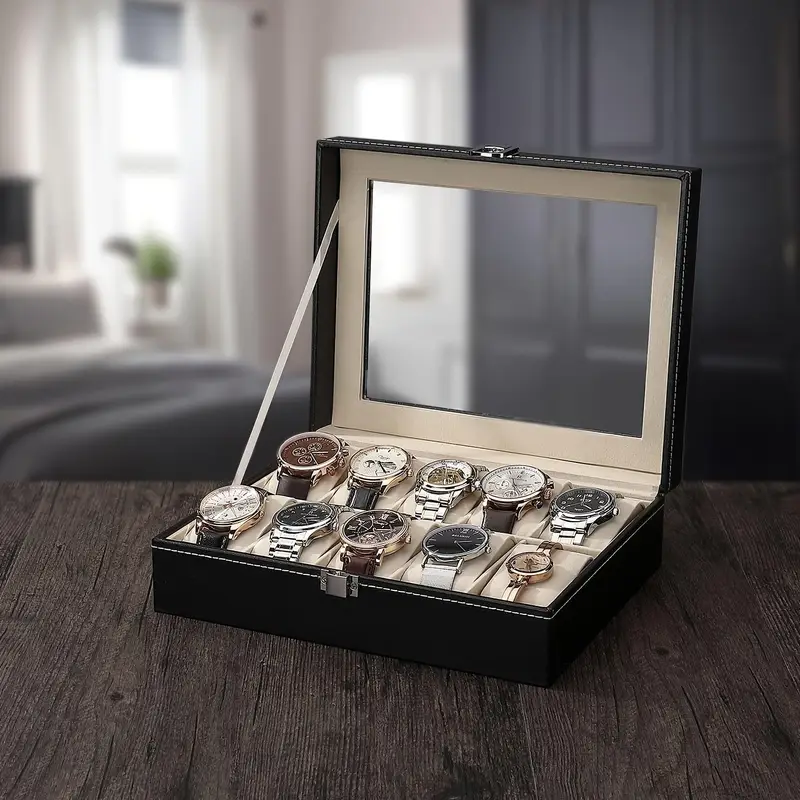 Luxury Black PU Leather Watch Box 10 slot - Image 6