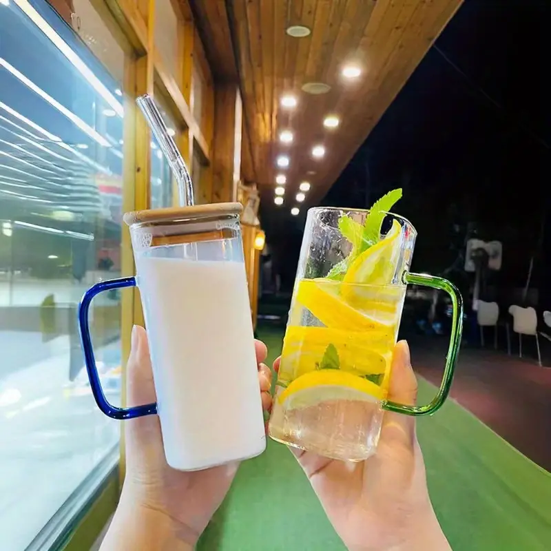 1pcs Square Glass Water Cup Lid and Straw - Image 4