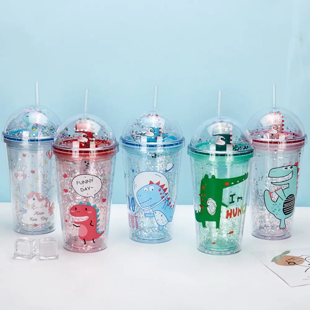 Dinosaur Cute Plastic Double Walled straw cup - Image 2