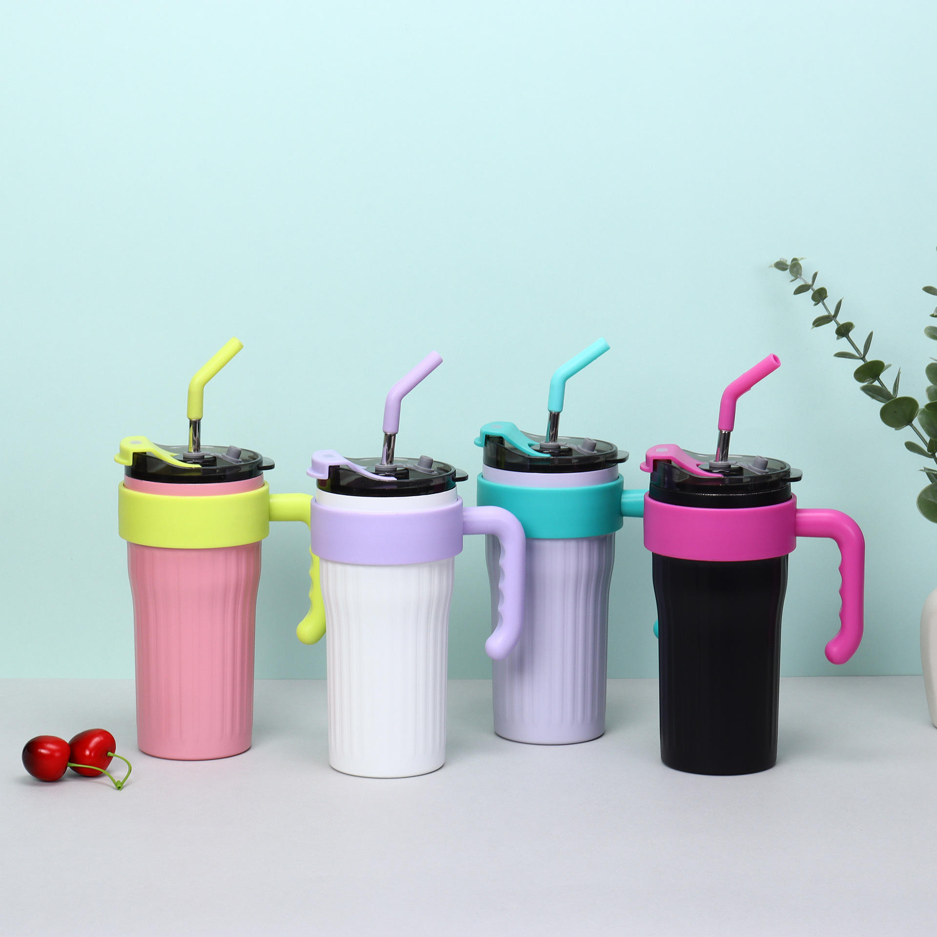 Stainless Steel Insulated Tumblers with Silicone Grips and Straws - Image 6
