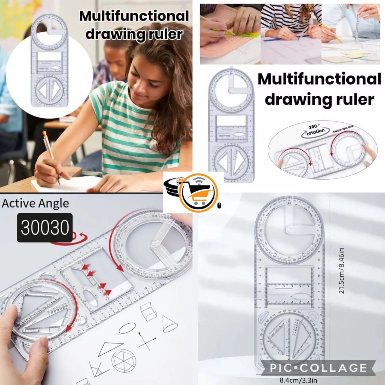 Mathematics Multifunction Plastic 20cm Drawing Geometry Ruler