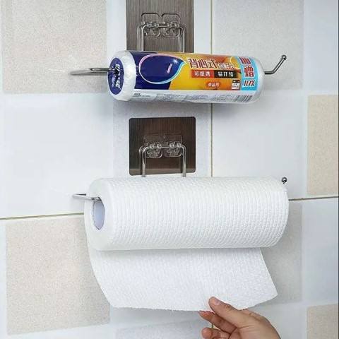Tissue Roll Paper Towel Holder Stainless Steel Washable Stick Hook - Image 2